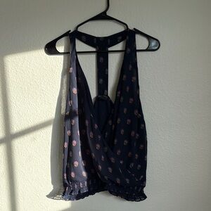 Lucky Brand Navy Blue Floral Women’s Top Size Medium